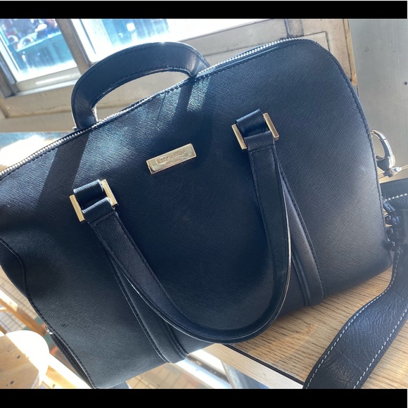 kate spade Handbags - KATE SPADE NY SAFFIANO BLACK LEATHER SATCHEL Crossbody Bag RARE LUX GORG M FLAW